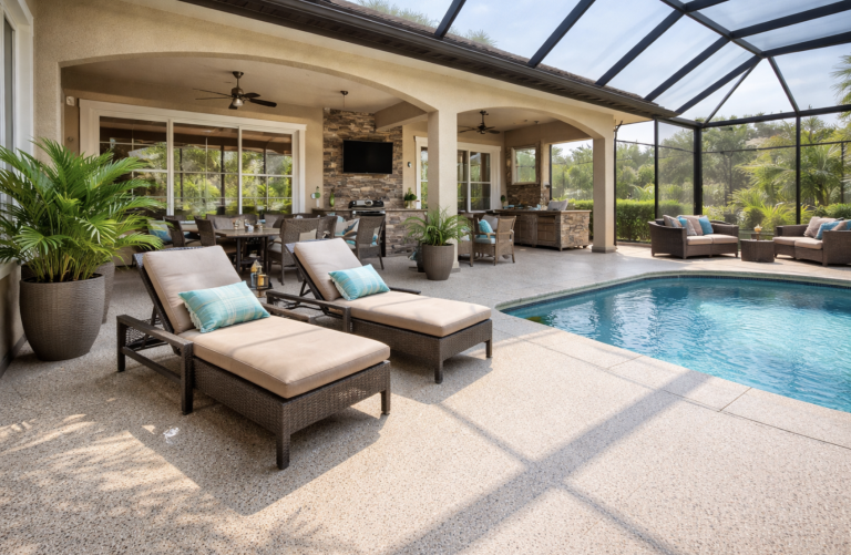 patio in florida with professional concrete coatings